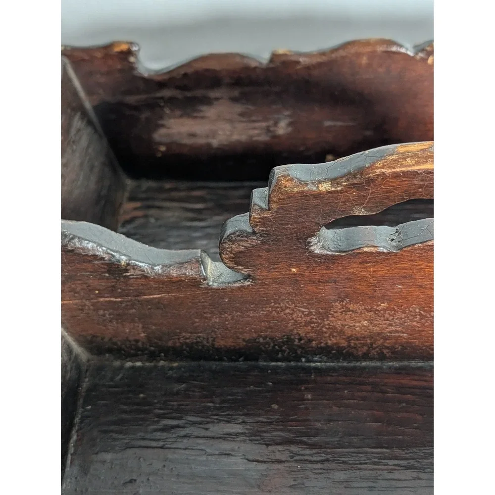 Antique/Vintage Hand-Carved Wooden Double Compartment Box